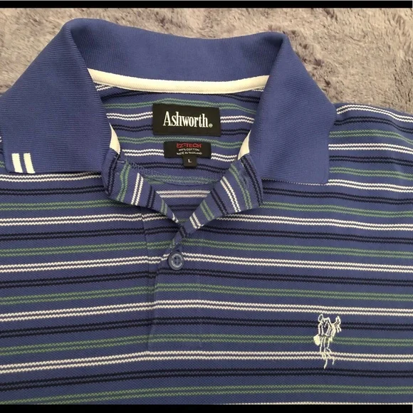 Ashworth EZ tech striped cotton golf shirt L - Picture 3 of 8